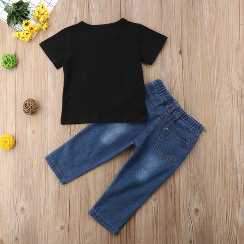 2pcs Fashion Kids T shirt Ripped Jeans Outfit