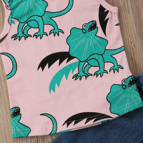 Baby Girls Dinosaur Casual Vest Tops Loose Jeans