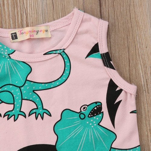 Baby Girls Dinosaur Casual Vest Tops Loose Jeans