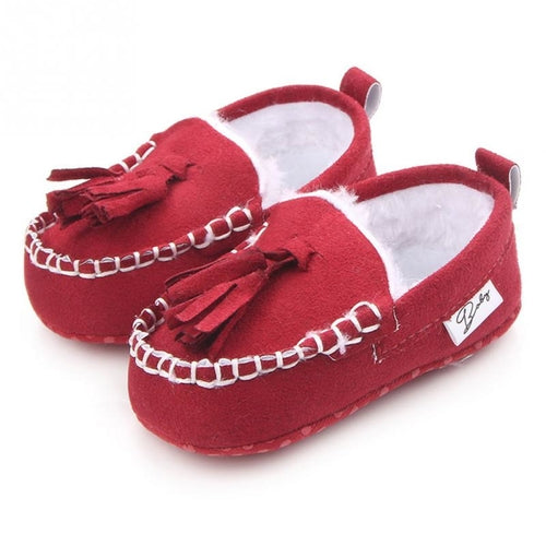 Cute newborn plush shoes tassels peas shoes