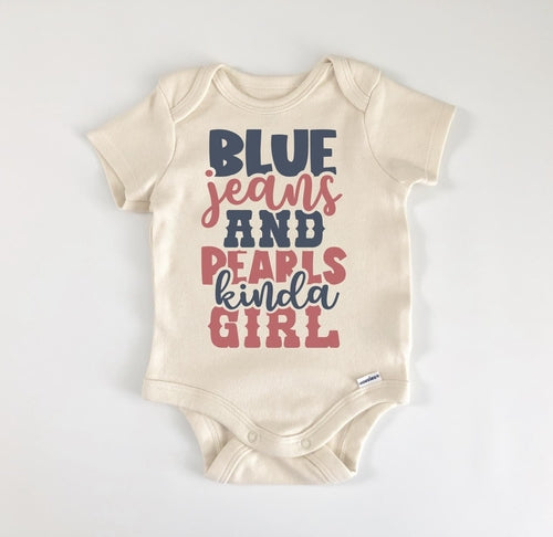 Blue Jeans Pearls - Baby Boy Girl Clothes Infant Bodysuit Funny Cute